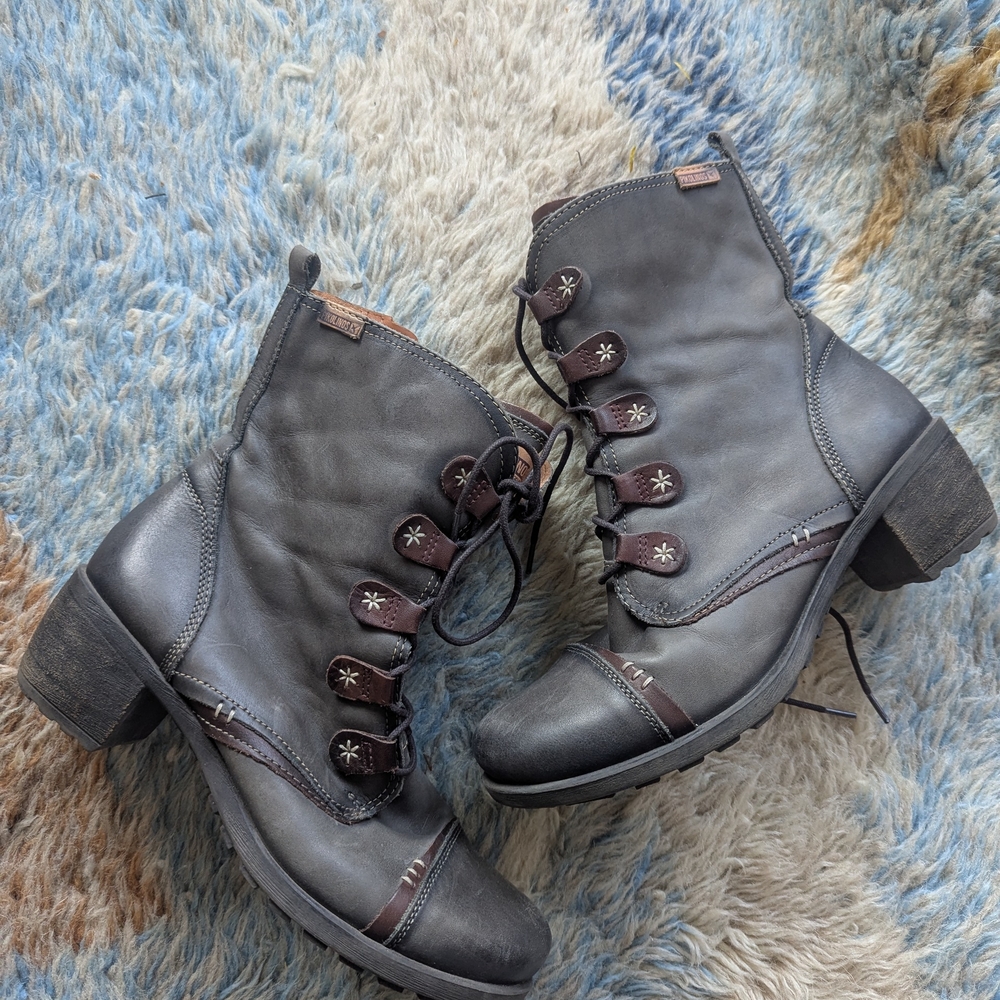 Gray Leather Ankle Boots